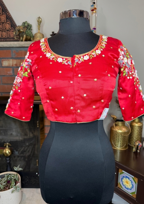 Red Pearl Zardosi Gajji Silk Blouse